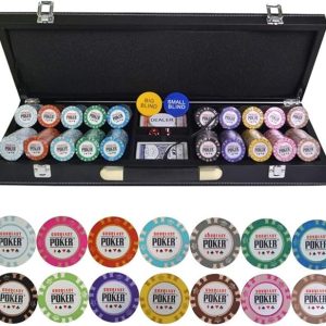 Poker Chips Set with Leather Suitcase & Table Cloth - 500 PCS/Set
