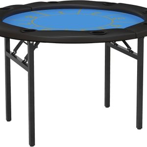 Soozier Poker Table Foldable, 47" Round Blackjack Casino Texas Holdem Poker Game Table for 8 Players with Cup Holders, Blue and Black