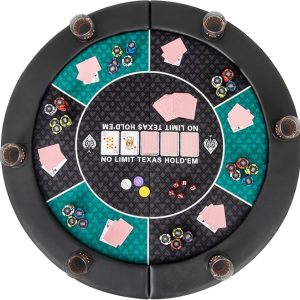 Giantex 48" Poker Table Top, 6 Player Foldable Round Blackjack Poker Table Topper w/Carrying Bag, Cup Holders, Padded Rails, Portable Texas Holdem Poker Mat Layout for Casino Card Board Game