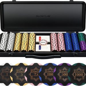 SLOWPLAY Nash 14g Clay Poker Chip Set – 500PCS Full Set for Texas Hold’em | Numbered Chips: 1, 5, 25, 100, 500, 1000 | Premium Case with Durable German Polycarbonate Shell